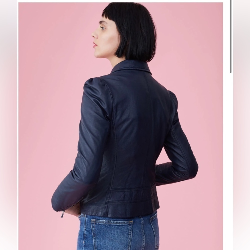 NWT Rebecca Taylor Leather Biker Jacket NAVY - Picture 4 of 11